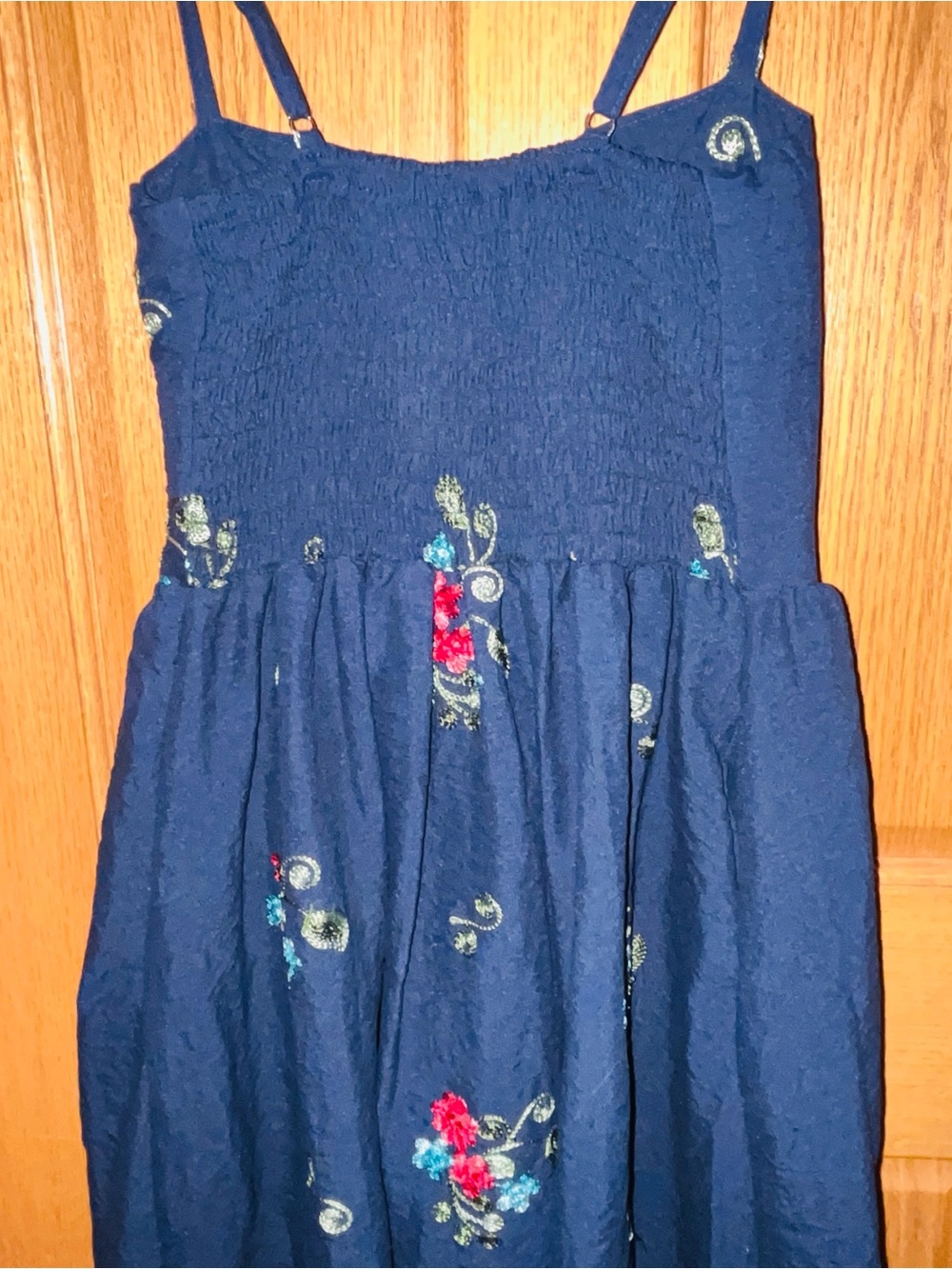 Navy Embroidered Sundress with Spaghetti Straps